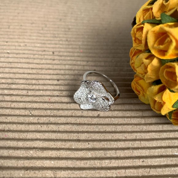 NEW Size 5 Real Silver (not plated) & Pave CZ Flower Ring - Picture 11 of 11